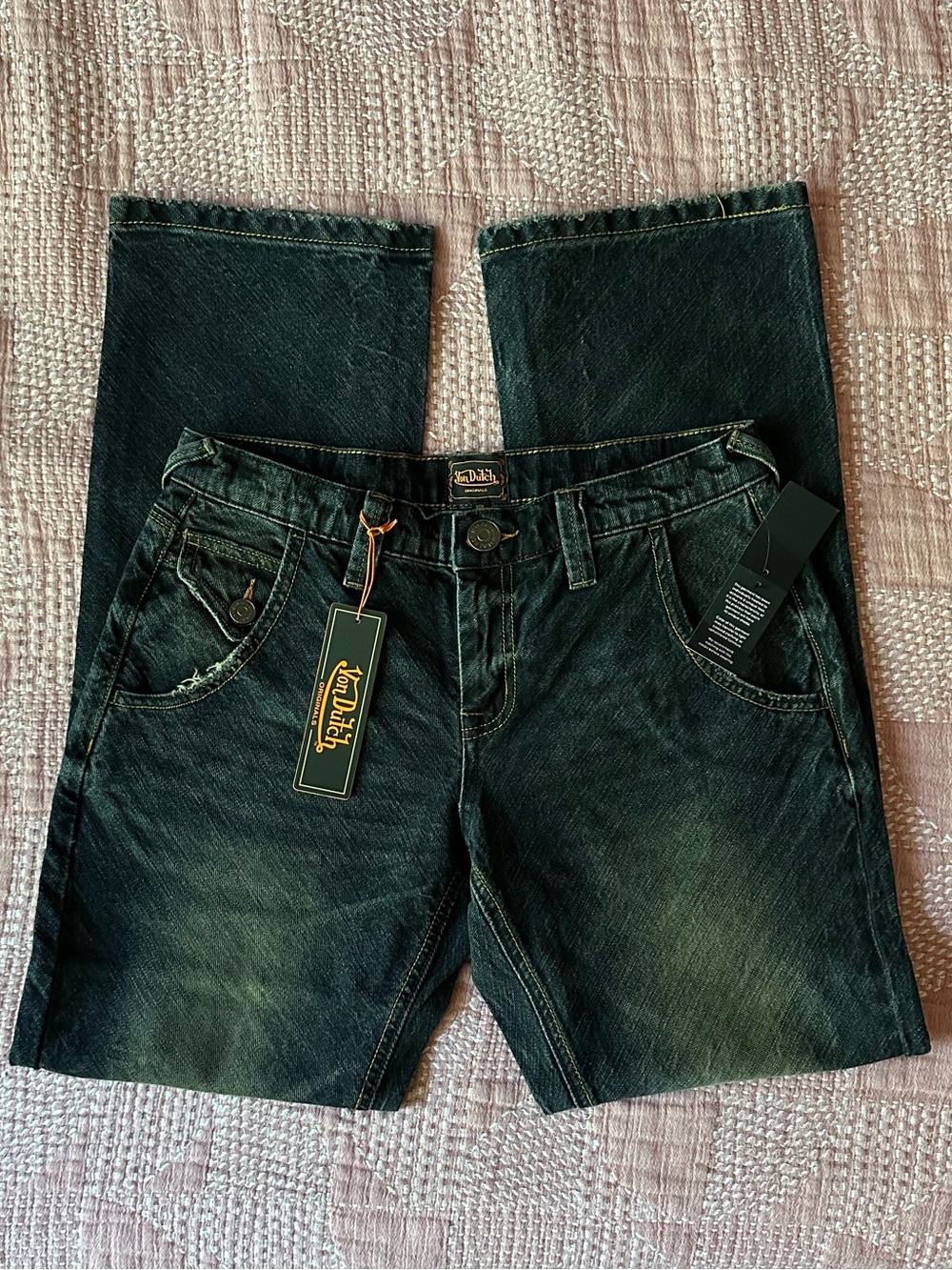 Von Dutch dark wash green cast denim jeans